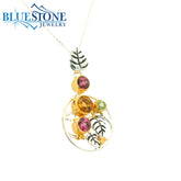 Silver and Gold Pendant with Citrine and Garnet- 18"